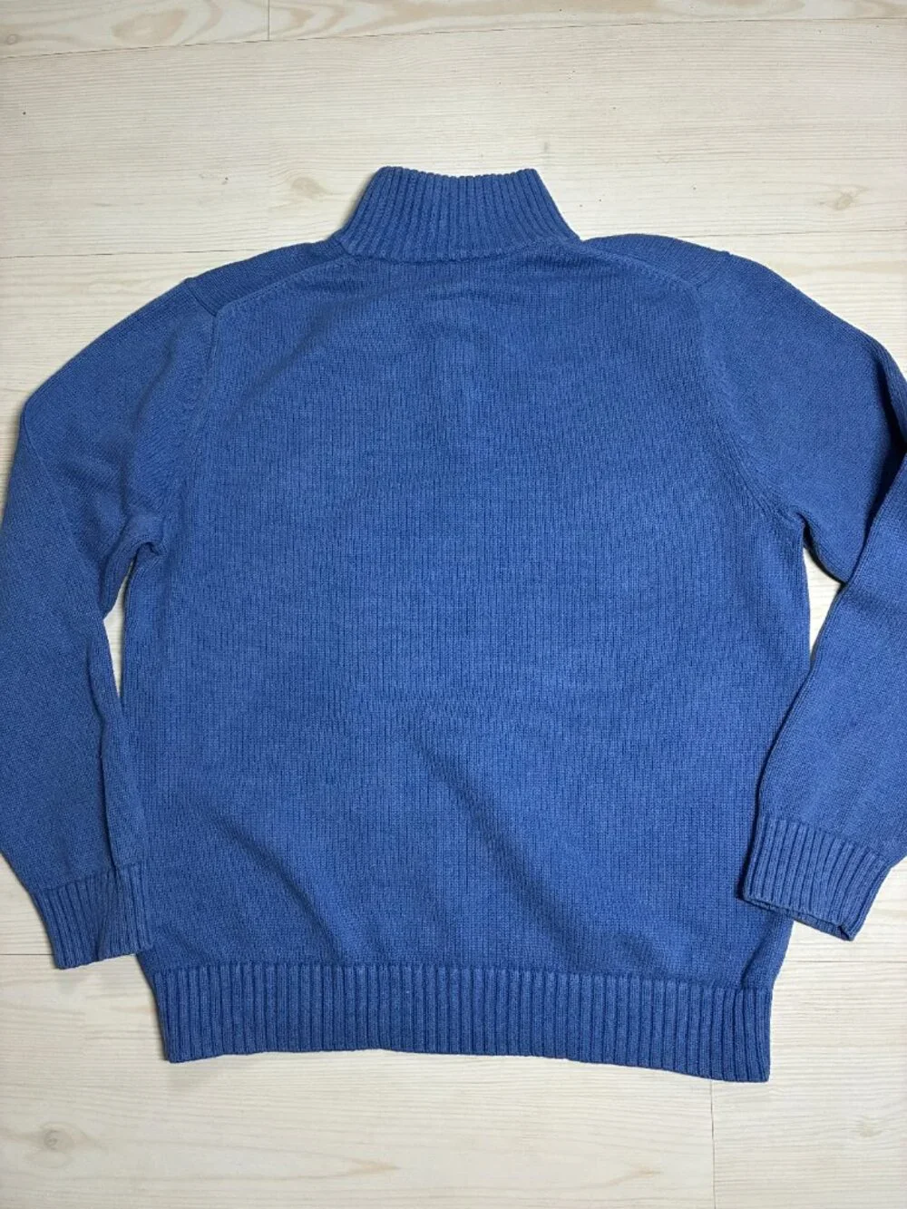 LL Bean Men's M Regular Blue Cotton 1/4 Zip Ribbed Knit Sweater